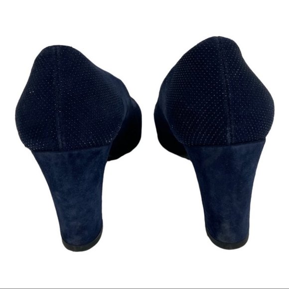 Aquatalia Blue Suede Studded Block Heel Pumps Size 6.5 Marvin K Beaded Platform - Picture 5 of 10